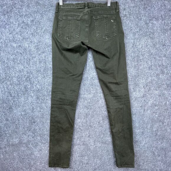 Rag & Bone Jeans Womens 26 Wax Dark Olive Zipper Skinny Slim Stretch Reinforced - Picture 2 of 6